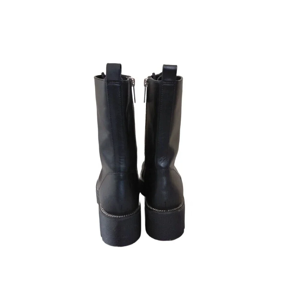 Michael Kors Black Tall Combat Boots Lug Sole Leather Lace Up Boots Women's Sz 6